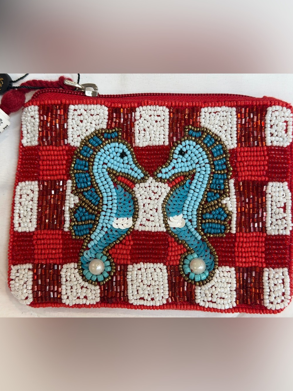 America & Beyond Seahorse Serenity Beaded Coin Pouch Purse Nautical NWT